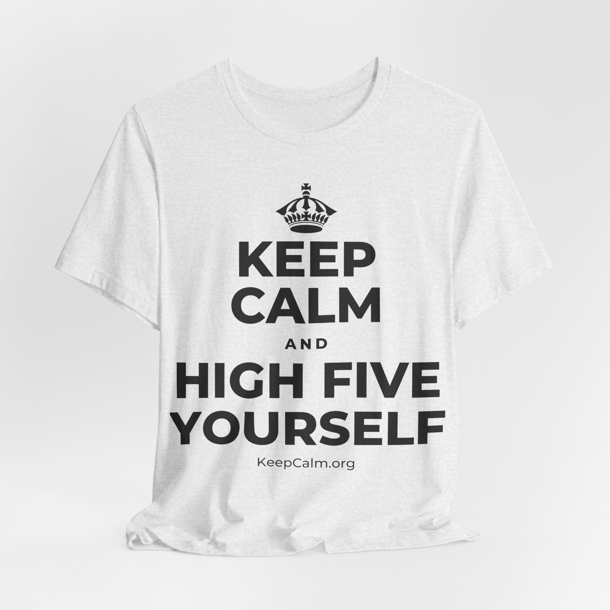 KEEP CALM AND HIGH FIVE YOURSELF T-Shirt (Soft Cream–Heather Mauve)