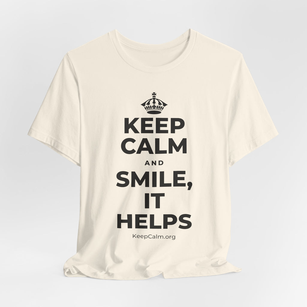 KEEP CALM AND SMILE, IT HELPS T-Shirt (White–Asphalt)