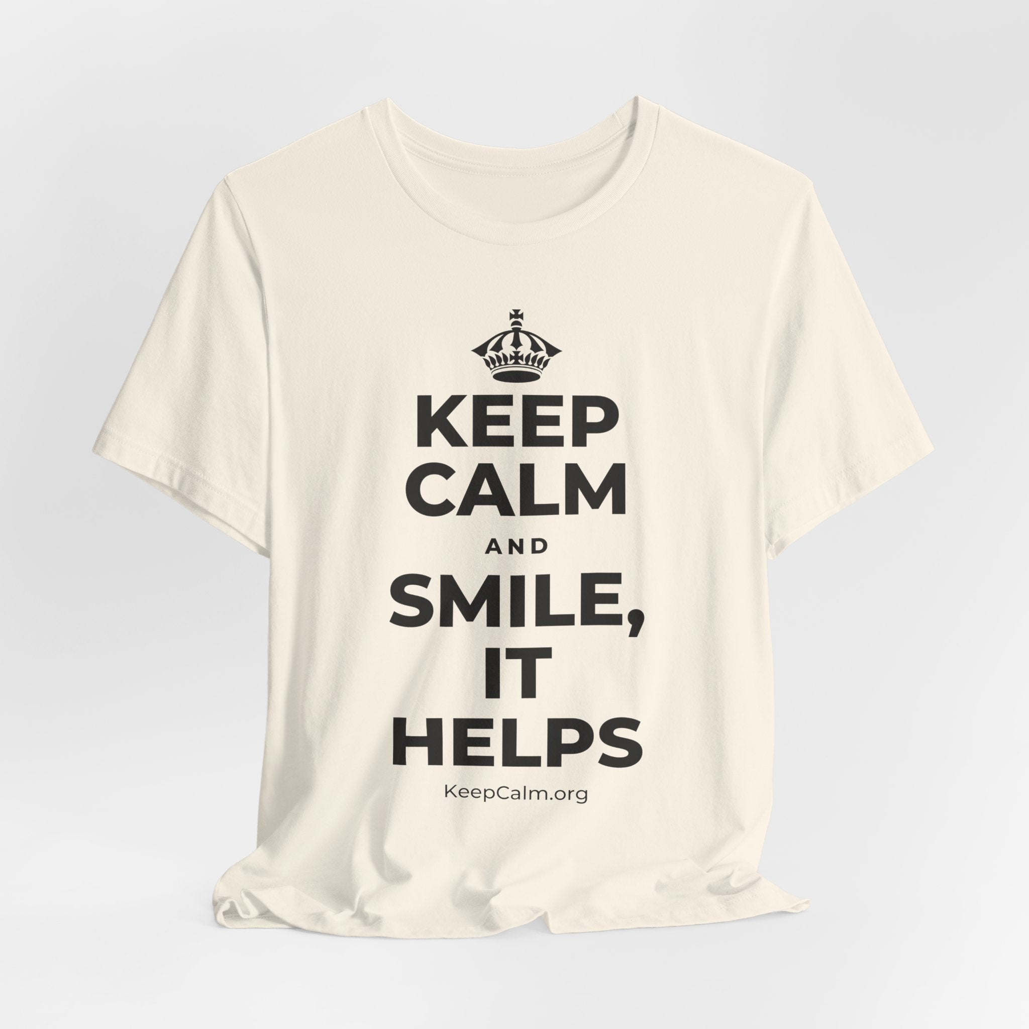 KEEP CALM AND SMILE, IT HELPS T-Shirt (White–Asphalt)