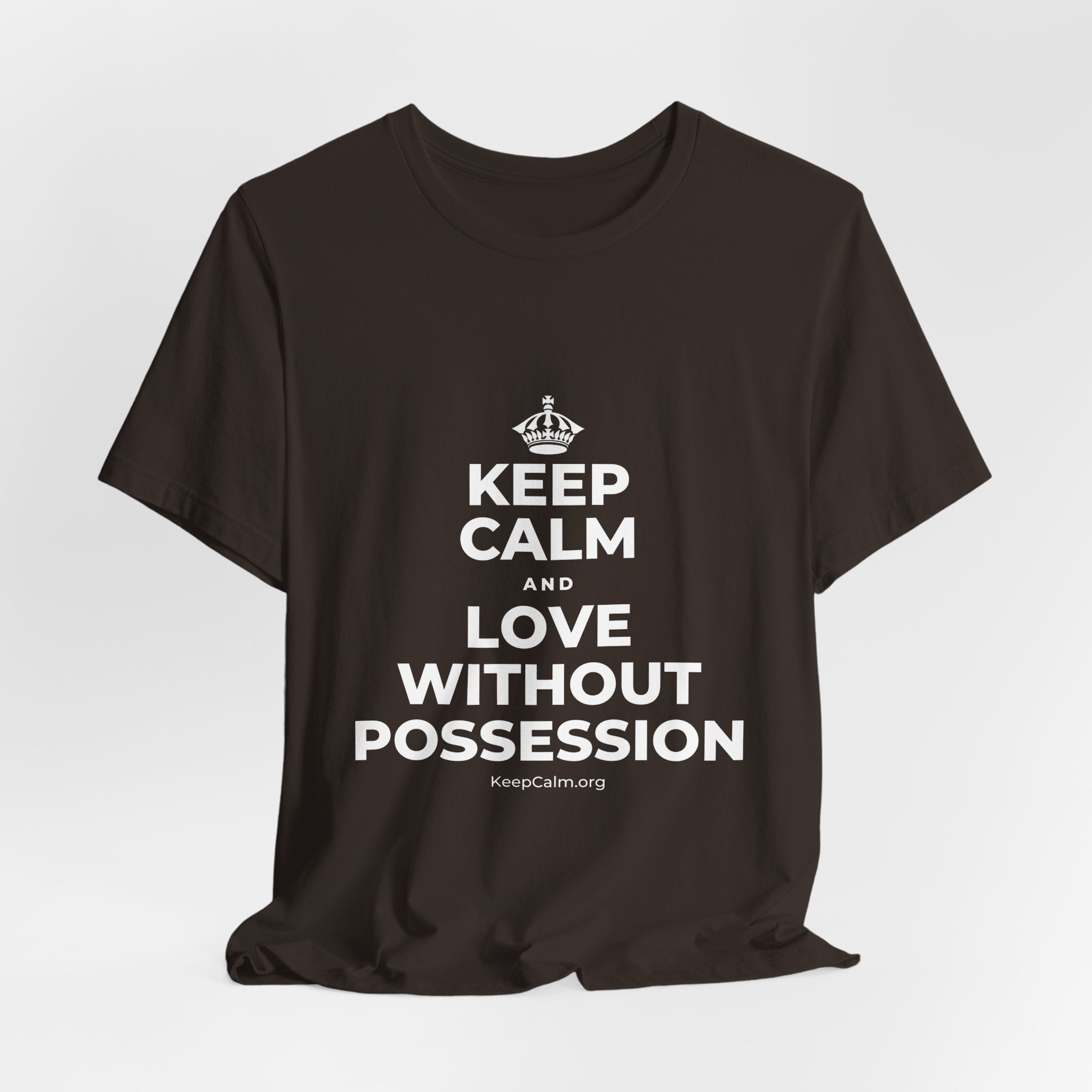 KEEP CALM AND LOVE WITHOUT POSSESSION T-Shirt (Soft Cream–Heather Mauve)
