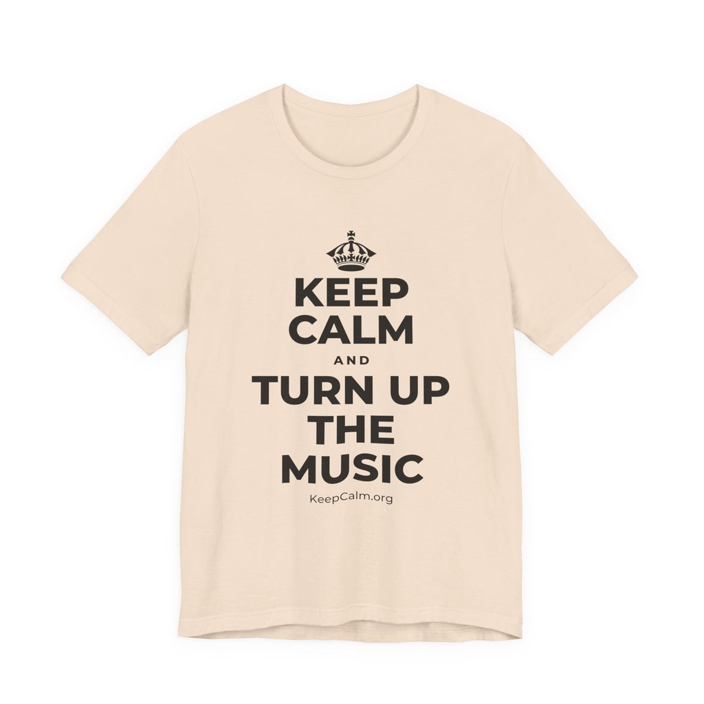 KEEP CALM AND TURN UP THE MUSIC T-Shirt (Soft Cream–Heather Mauve)