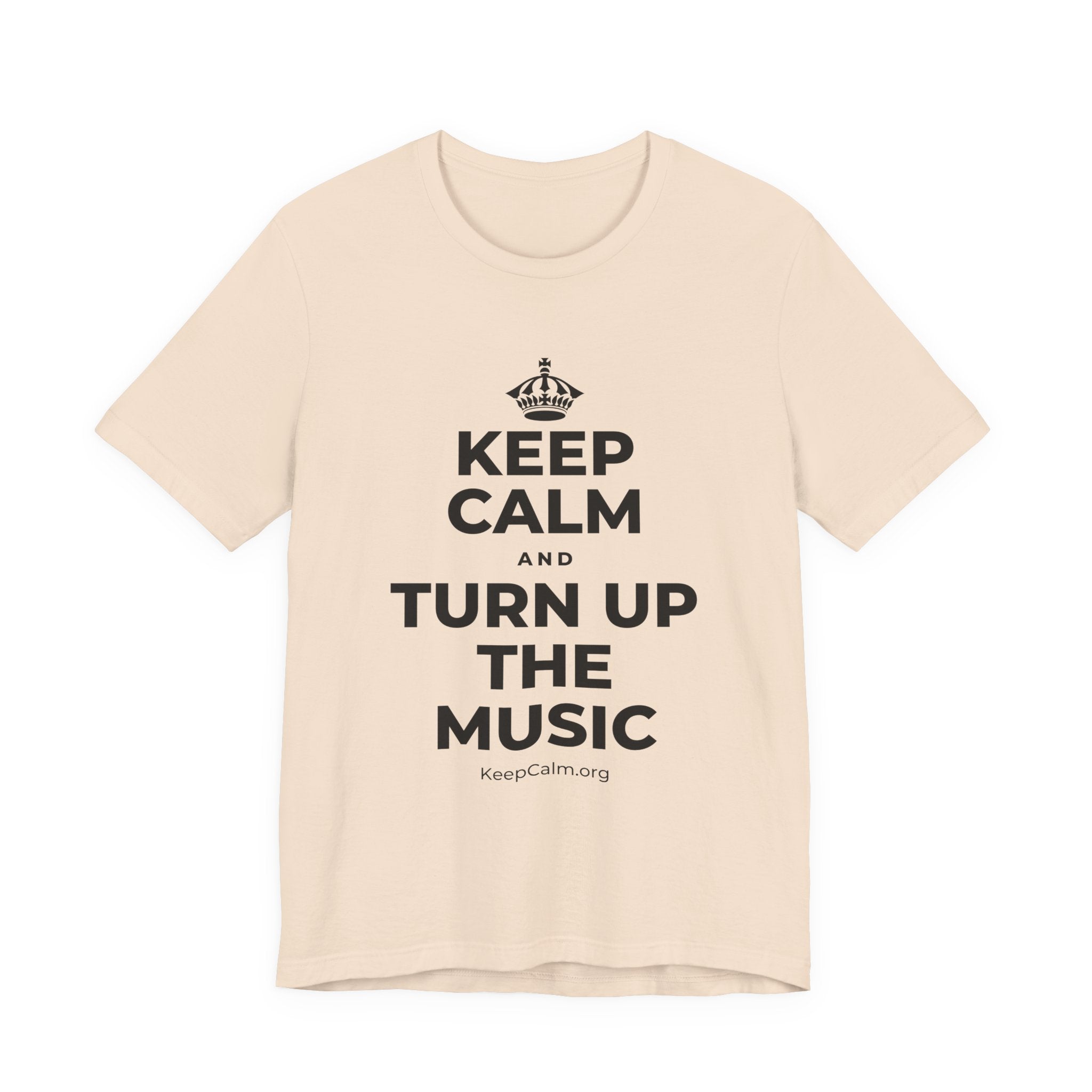 KEEP CALM AND TURN UP THE MUSIC T-Shirt (Soft Cream–Heather Mauve)