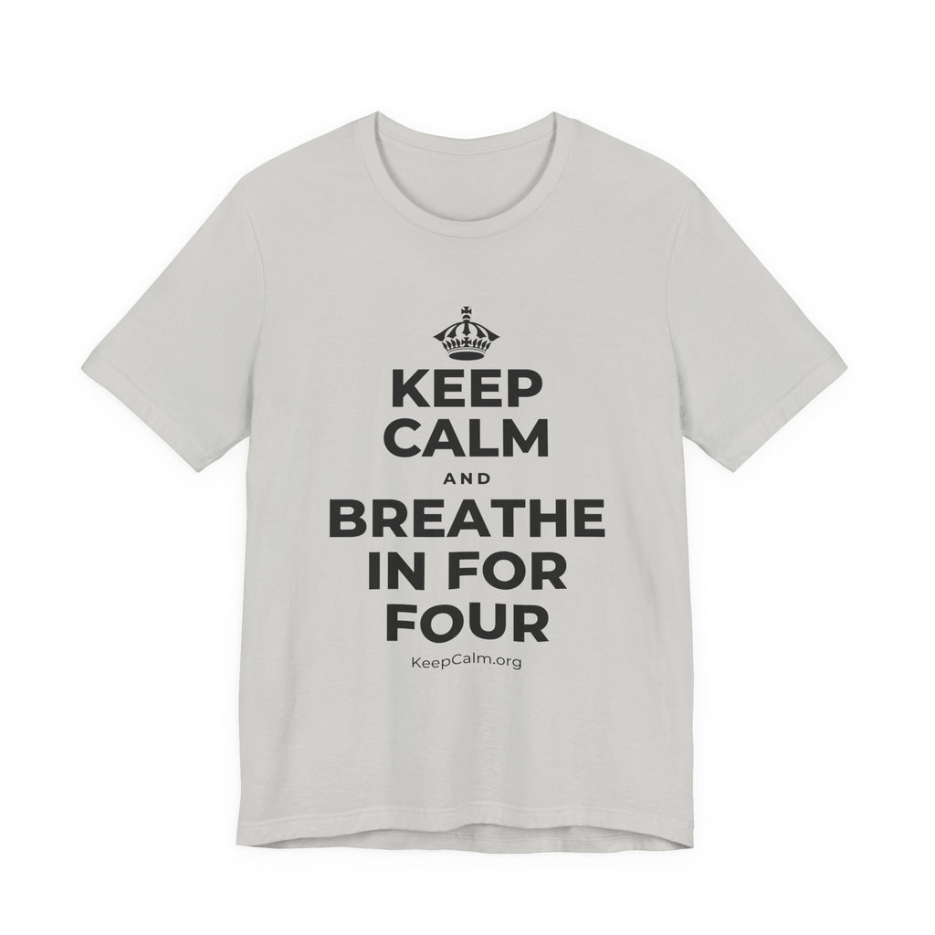 KEEP CALM AND BREATHE IN FOR FOUR T-Shirt (Baby Blue–Silver)