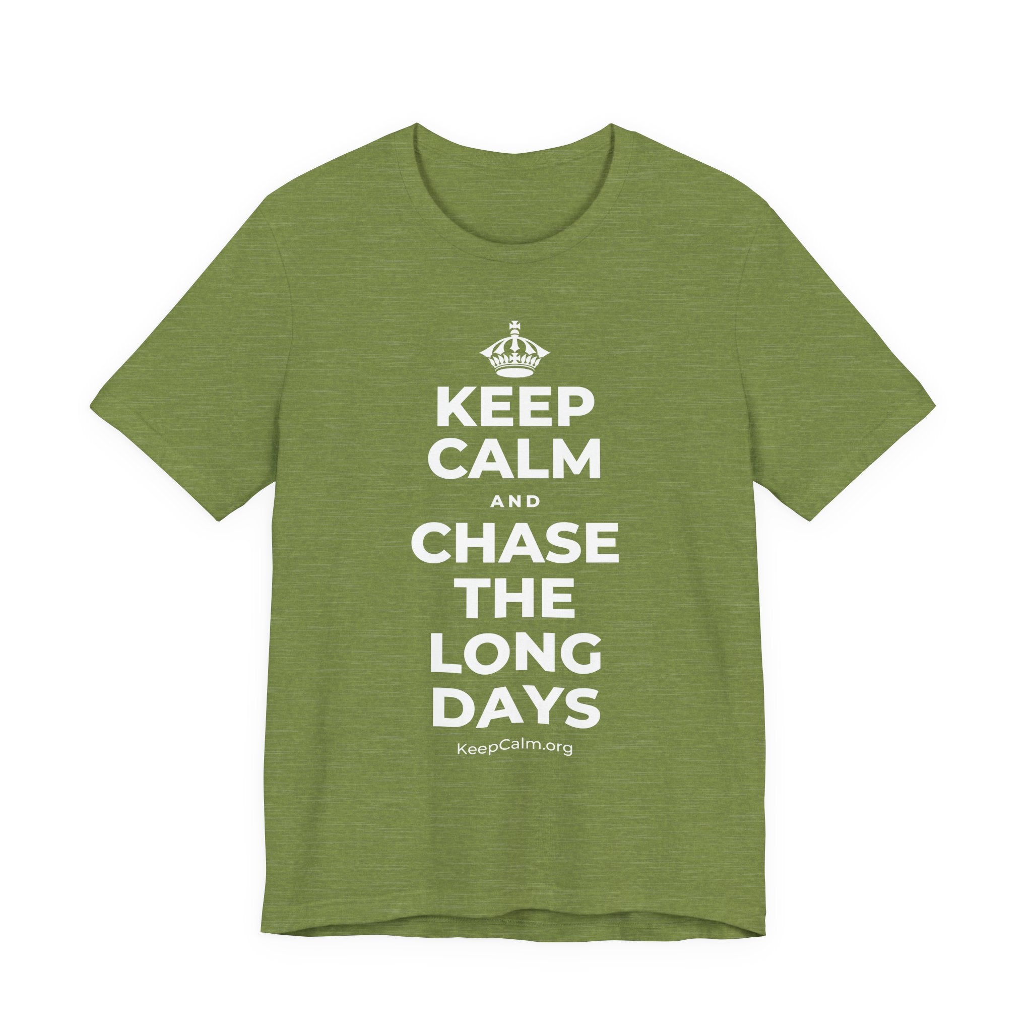 KEEP CALM AND CHASE THE LONG DAYS T-Shirt (Baby Blue–Silver)