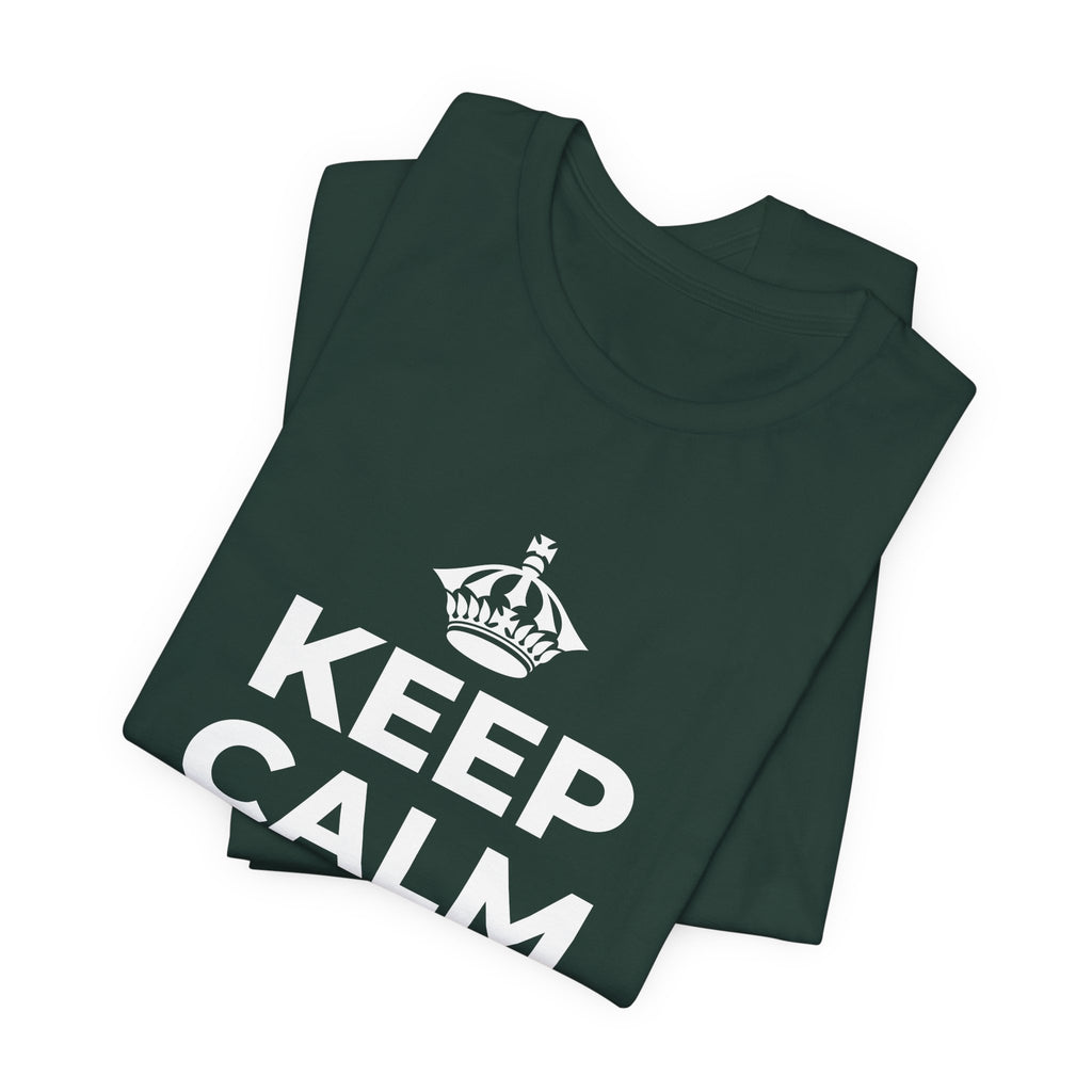 KEEP CALM AND OWN IT T-Shirt (White–Asphalt)