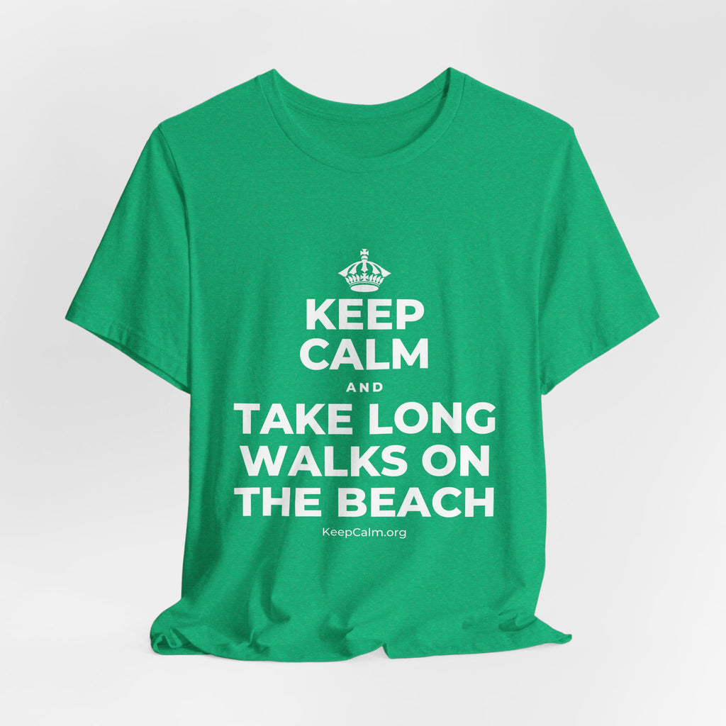 KEEP CALM AND TAKE LONG WALKS ON THE BEACH T-Shirt (Baby Blue–Silver)