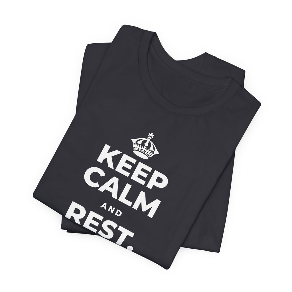 KEEP CALM AND REST, EVEN WIDE AWAKE T-Shirt (Baby Blue–Silver)