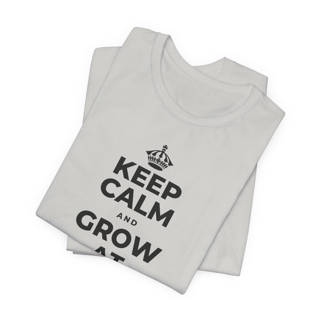 KEEP CALM AND GROW AT YOUR OWN PACE T-Shirt (Baby Blue–Silver)