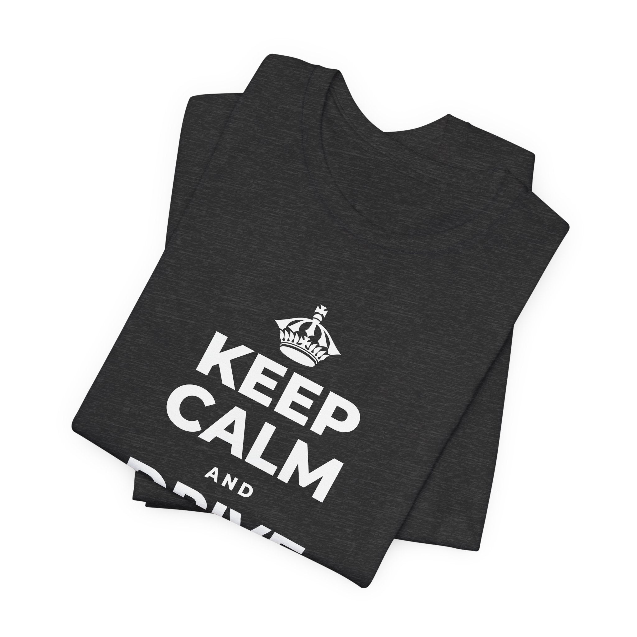 KEEP CALM AND DRIVE THE LONG WAY T-Shirt (White–Asphalt)