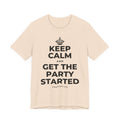 KEEP CALM AND GET THE PARTY STARTED T-Shirt (Soft Cream–Heather Mauve)