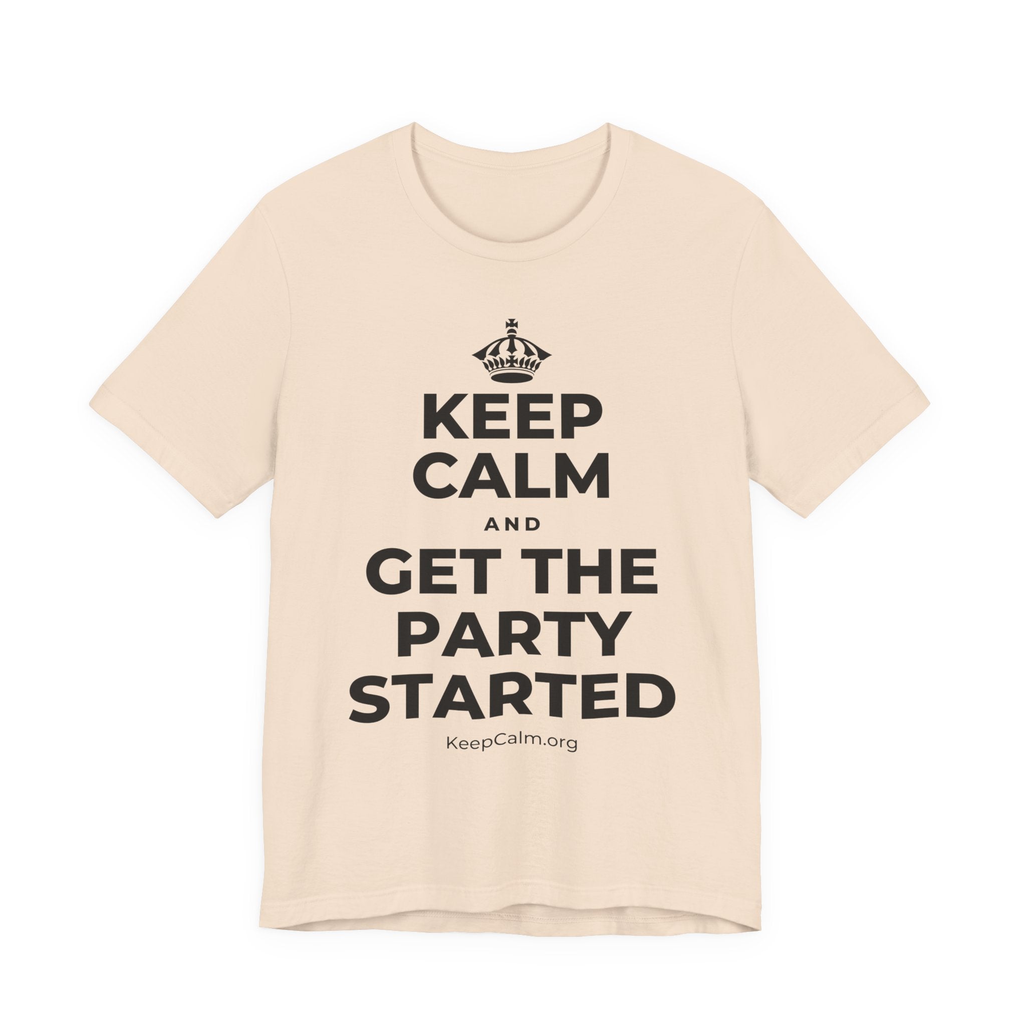 KEEP CALM AND GET THE PARTY STARTED T-Shirt (Soft Cream–Heather Mauve)