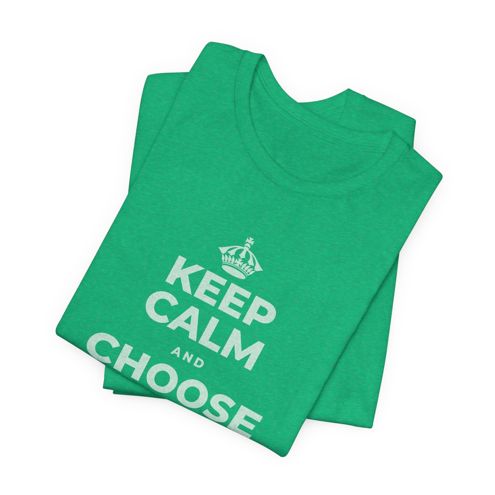 KEEP CALM AND CHOOSE PRESENCE OVER PRESENTS T-Shirt (Baby Blue–Silver)