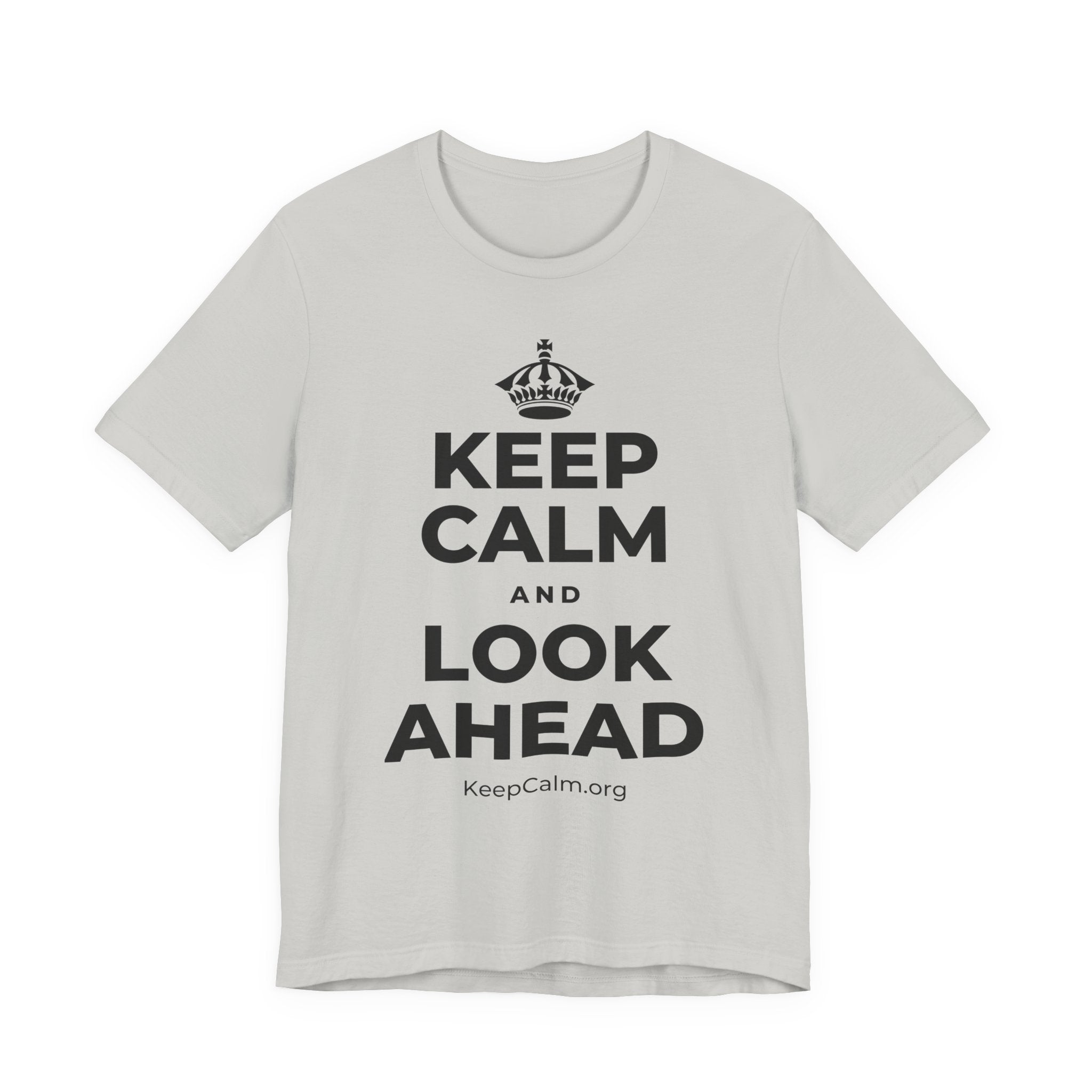KEEP CALM AND LOOK AHEAD T-Shirt (Baby Blue–Silver)