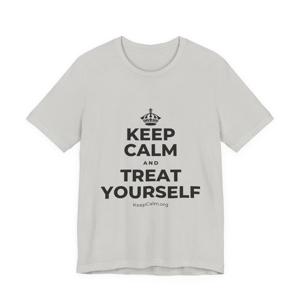 KEEP CALM AND TREAT YOURSELF T-Shirt (Baby Blue–Silver)