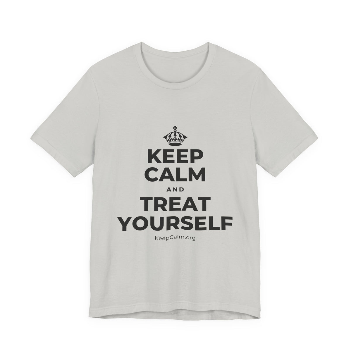 KEEP CALM AND TREAT YOURSELF T-Shirt (Baby Blue–Silver)