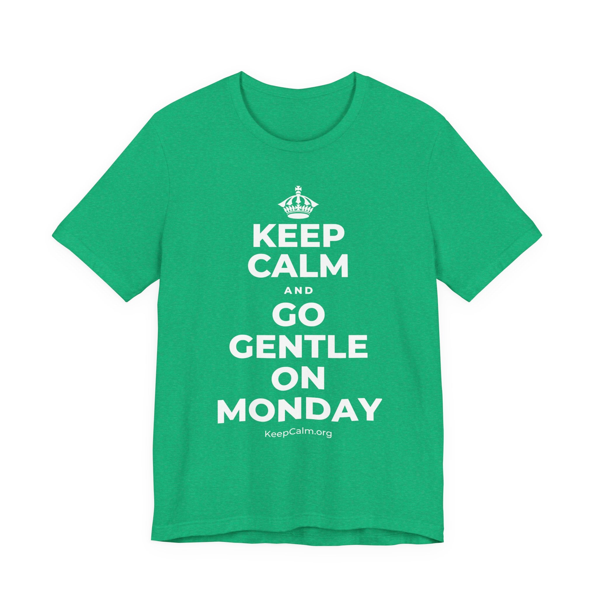 KEEP CALM AND GO GENTLE ON MONDAY T-Shirt (Baby Blue–Silver)