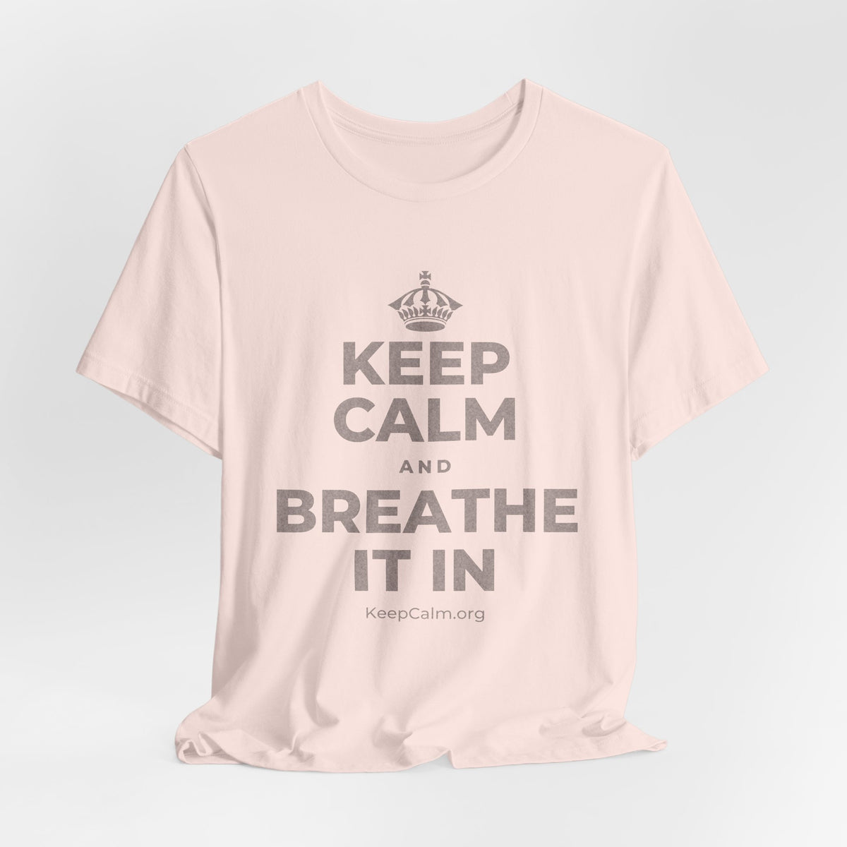 KEEP CALM AND BREATHE IT IN T-Shirt (Soft Cream–Heather Mauve)