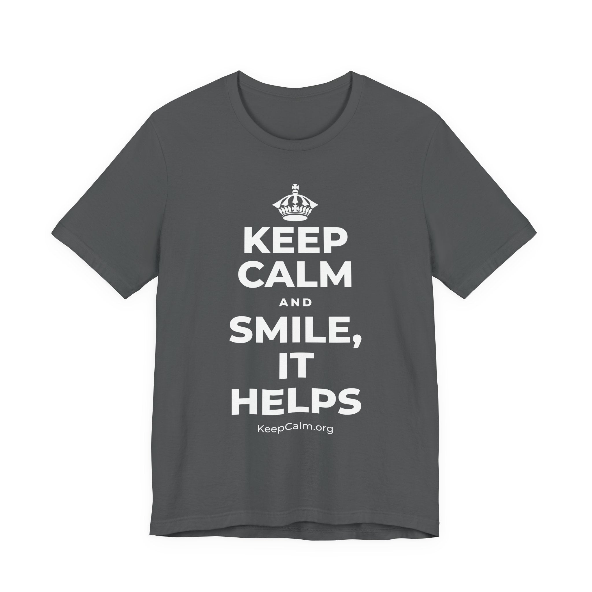KEEP CALM AND SMILE, IT HELPS T-Shirt (White–Asphalt)