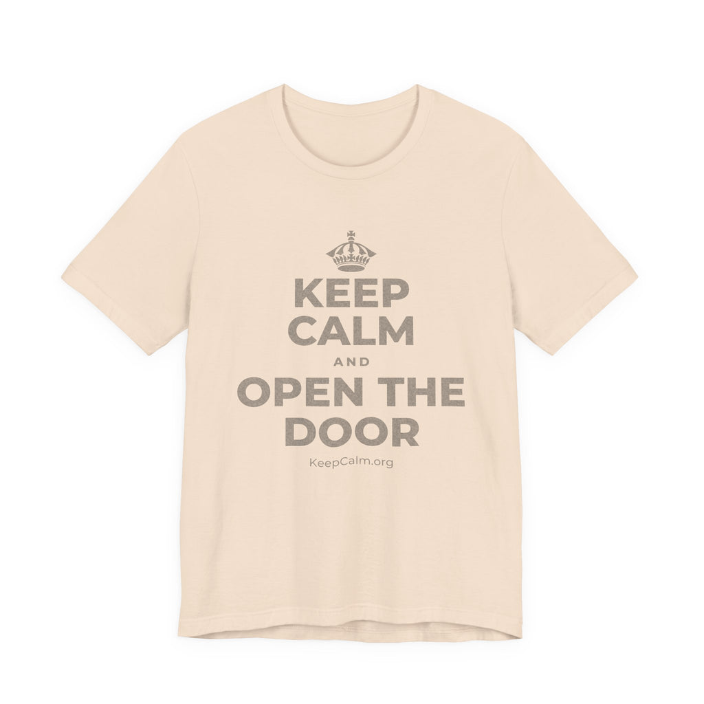 KEEP CALM AND OPEN THE DOOR T-Shirt (Soft Cream–Heather Mauve)