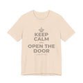 KEEP CALM AND OPEN THE DOOR T-Shirt (Soft Cream–Heather Mauve)