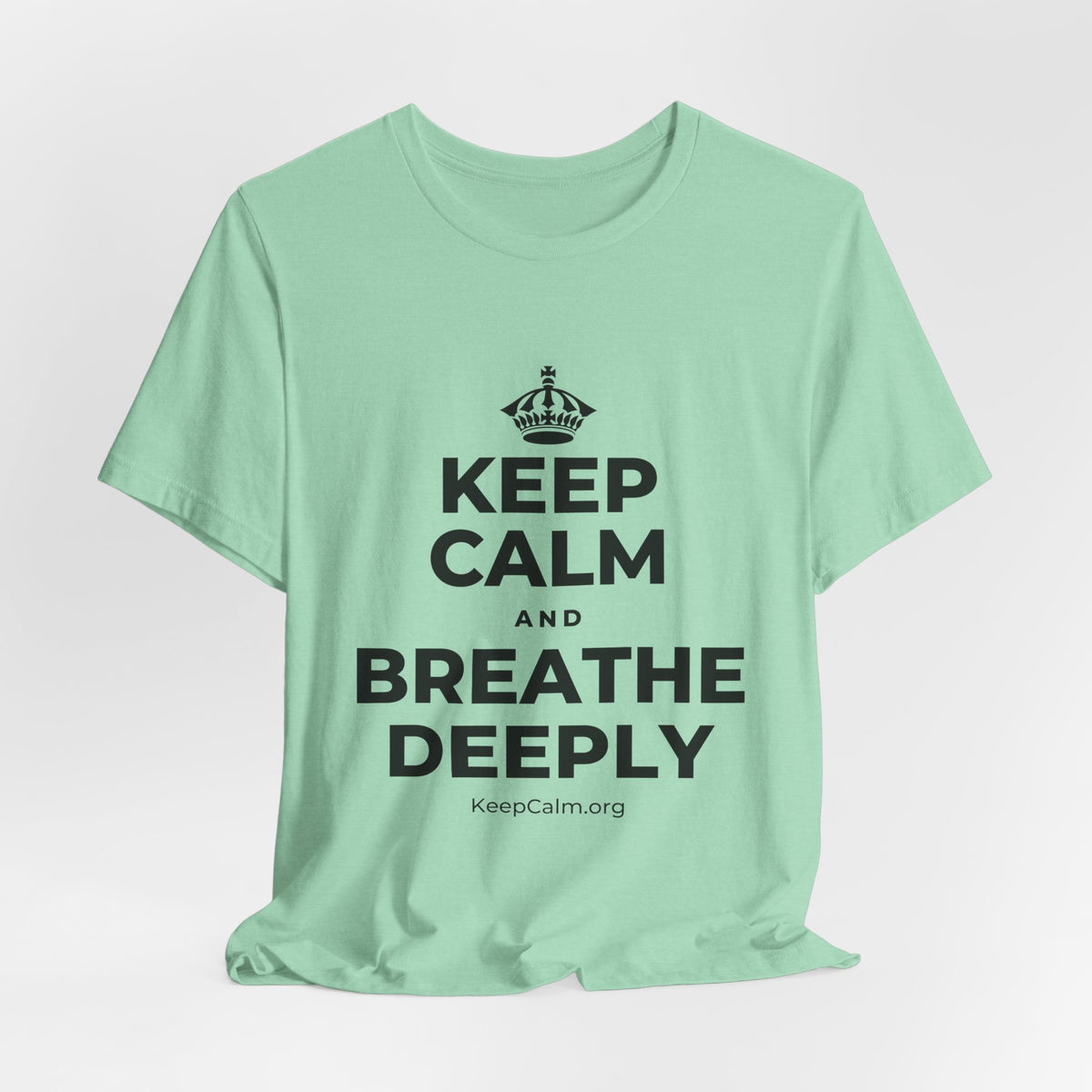 KEEP CALM AND BREATHE DEEPLY T-Shirt (Baby Blue–Silver)