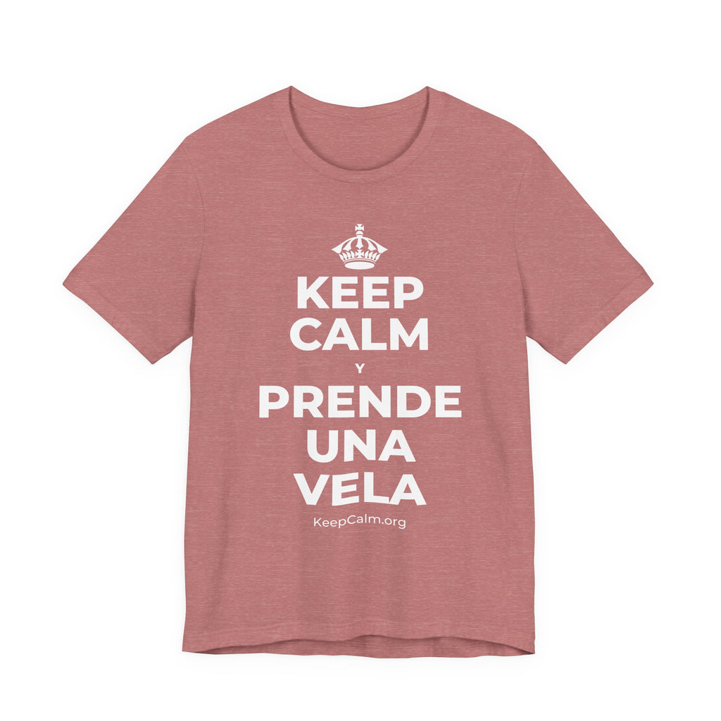 KEEP CALM Y PRENDE UNA VELA T-Shirt (Soft Cream–Heather Mauve)