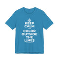 KEEP CALM AND COLOR OUTSIDE THE LINES T-Shirt (White–Asphalt)