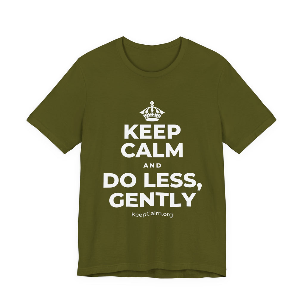 KEEP CALM AND DO LESS, GENTLY T-Shirt (Baby Blue–Silver)