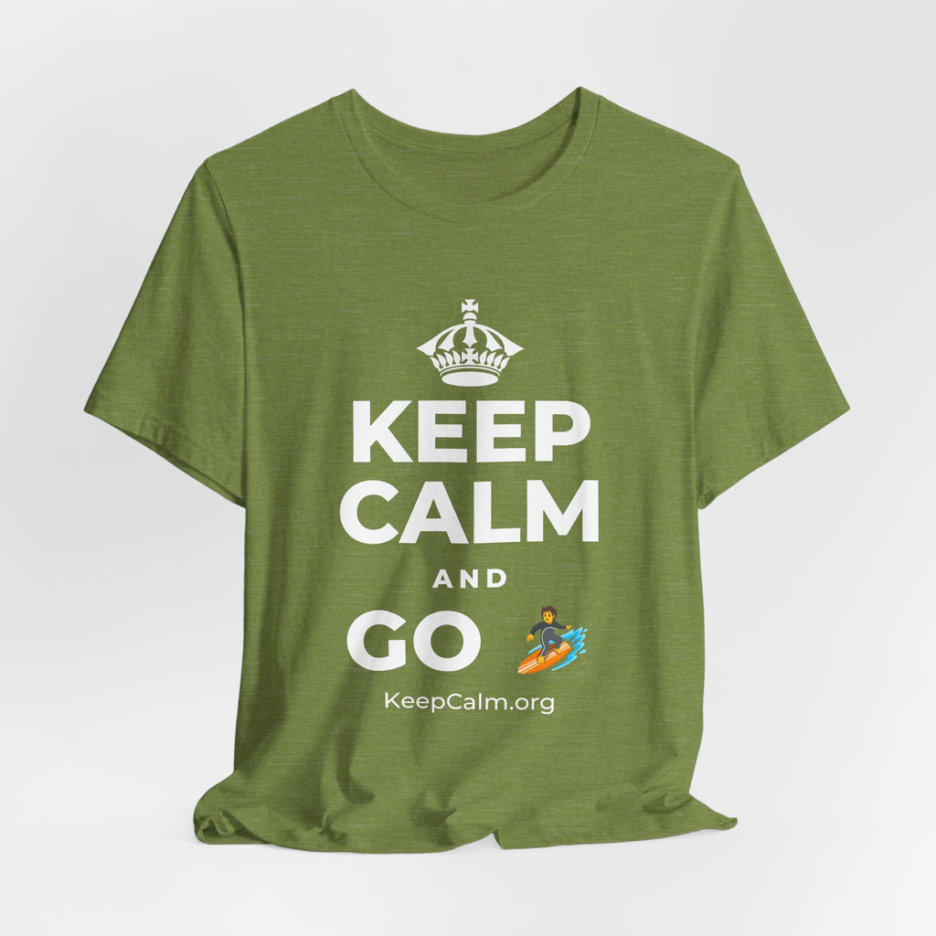 KEEP CALM AND GO 🏄 T-Shirt (Baby Blue–Silver)