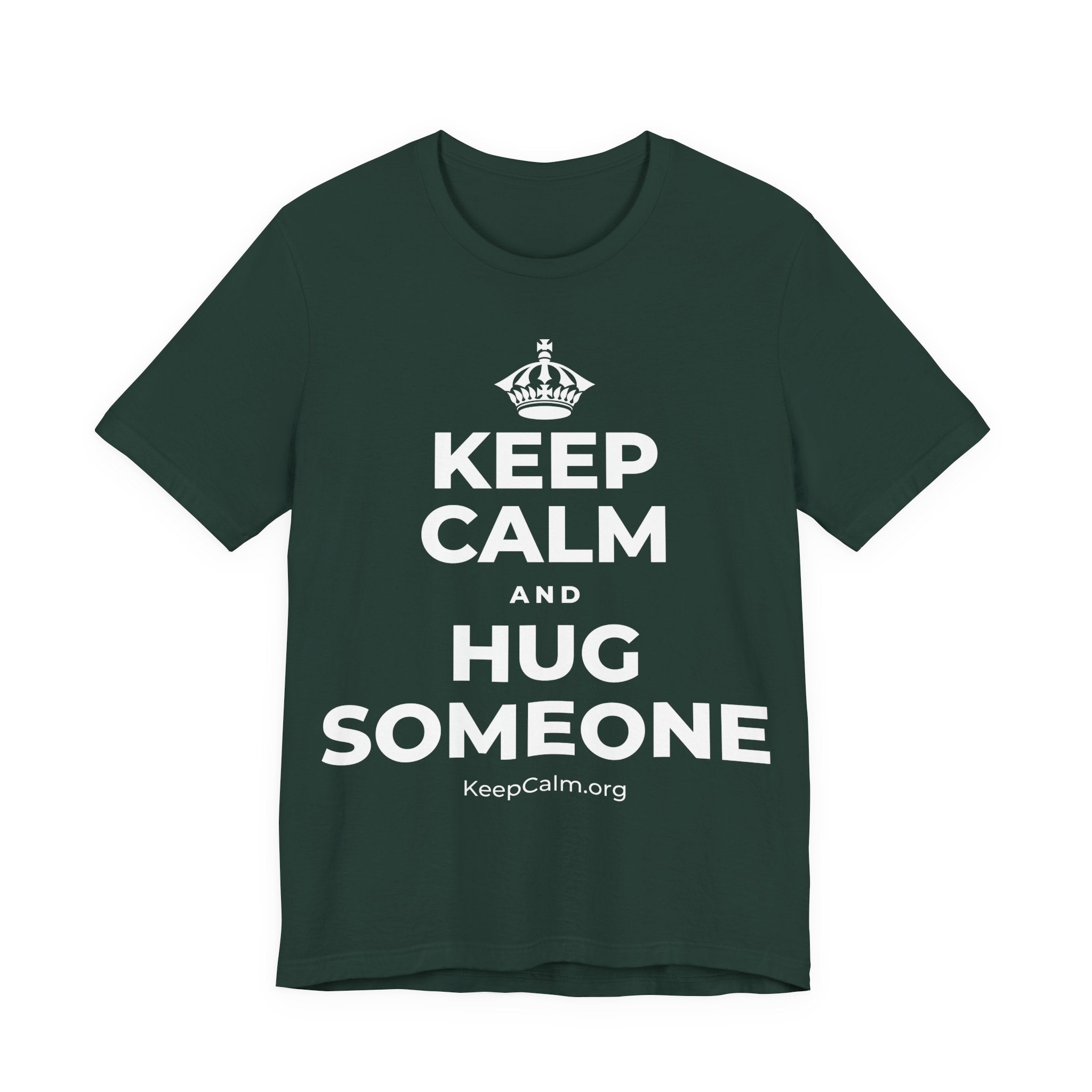 KEEP CALM AND HUG SOMEONE T-Shirt (White–Asphalt)
