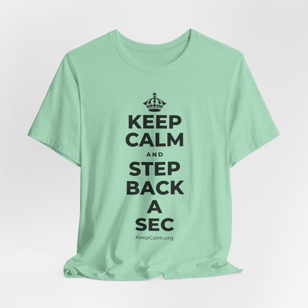 KEEP CALM AND STEP BACK A SEC T-Shirt (Baby Blue–Silver)