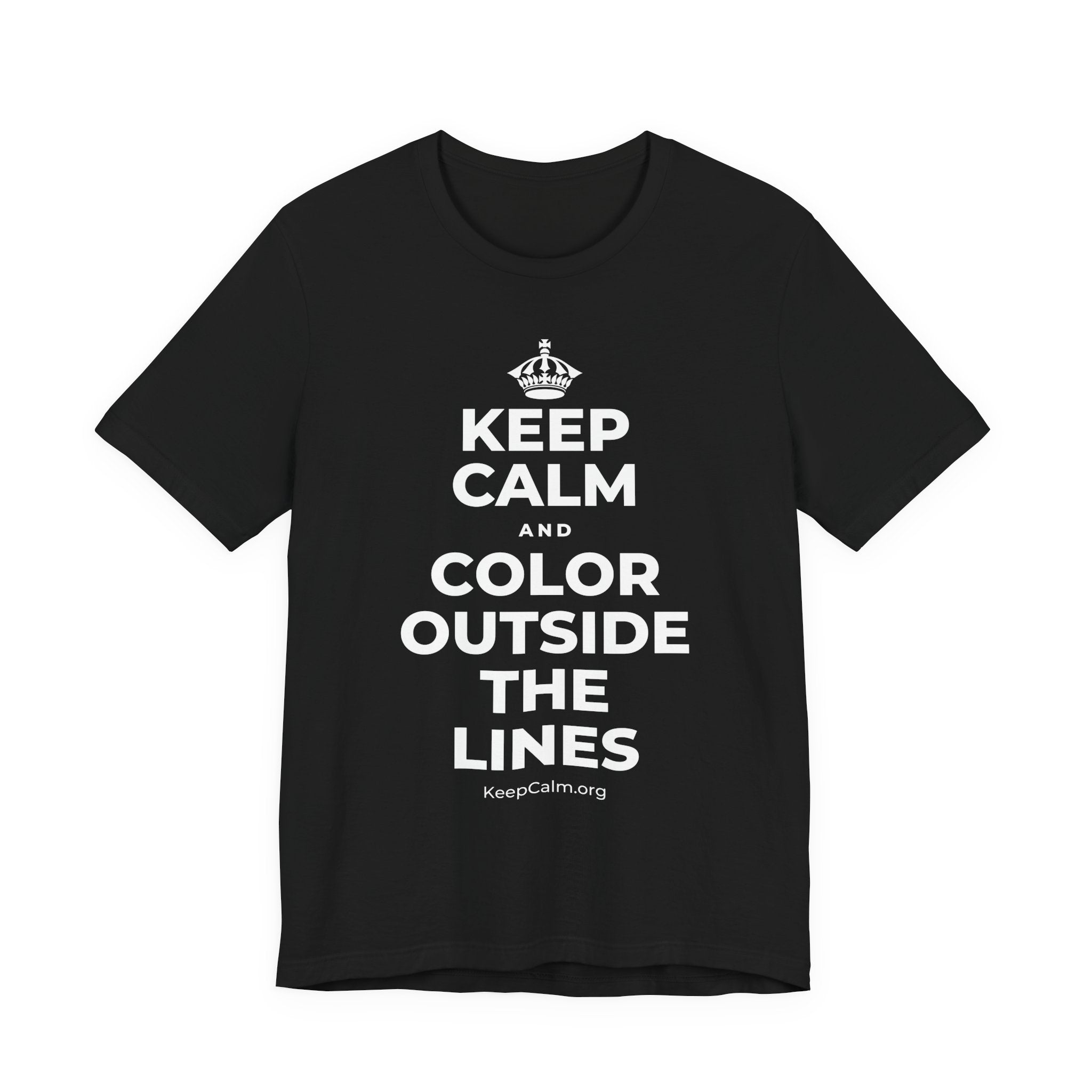 KEEP CALM AND COLOR OUTSIDE THE LINES T-Shirt (White–Asphalt)