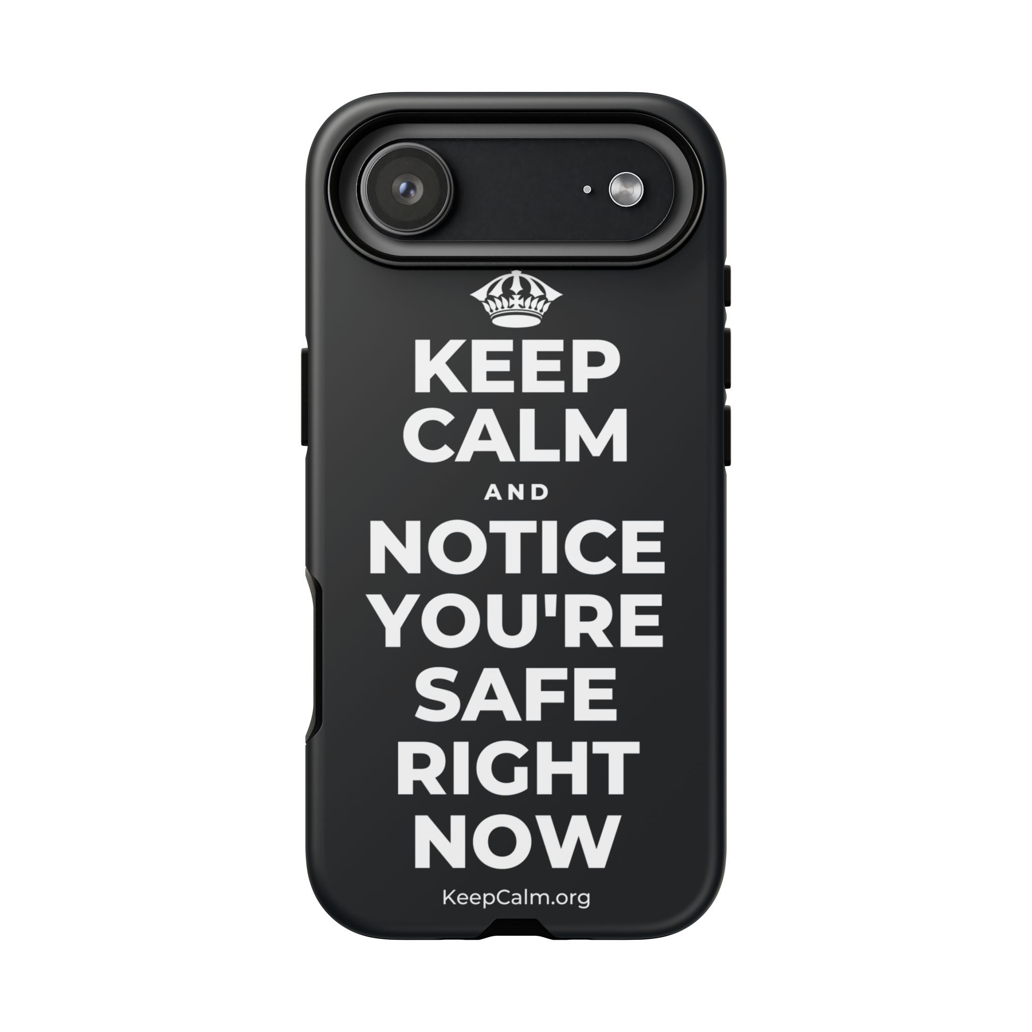KEEP CALM AND NOTICE YOU'RE SAFE RIGHT NOW Phone Case (Dark)
