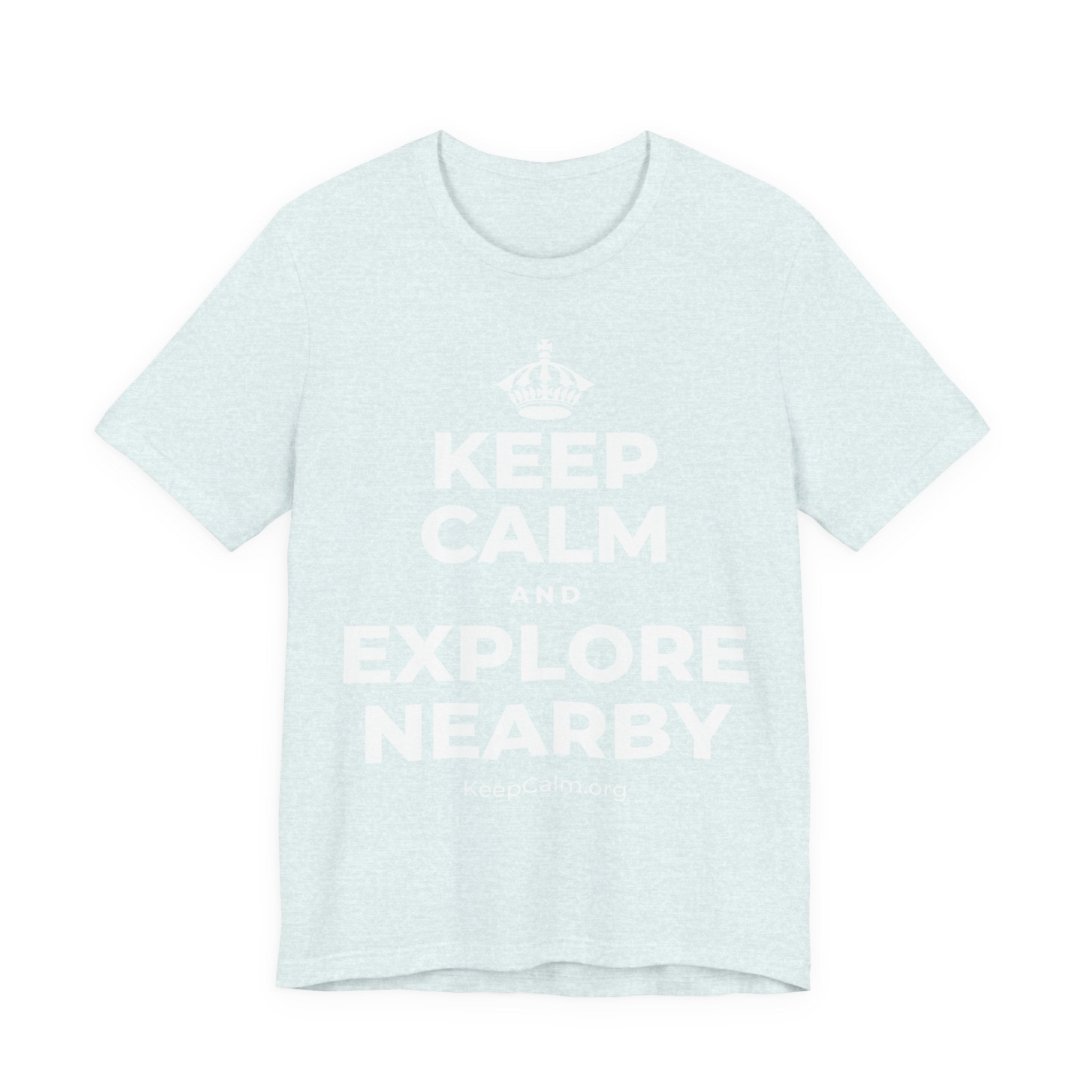KEEP CALM AND EXPLORE NEARBY T-Shirt (Soft Cream–Heather Mauve)