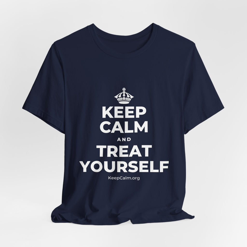 KEEP CALM AND TREAT YOURSELF T-Shirt (White–Asphalt)
