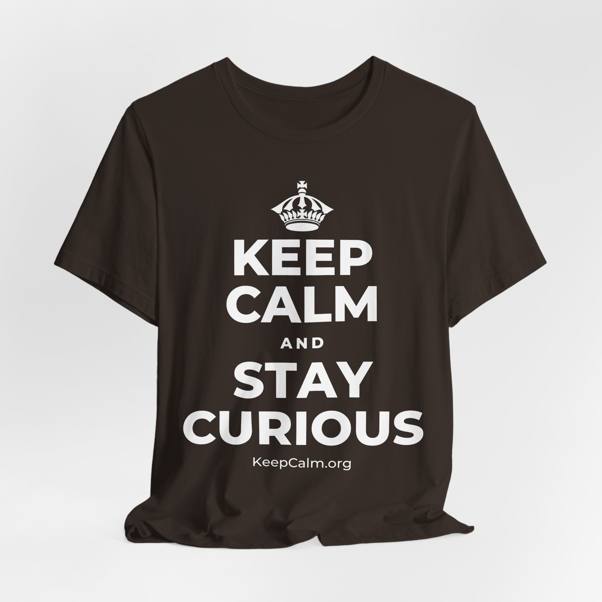 KEEP CALM AND STAY CURIOUS T-Shirt (Soft Cream–Heather Mauve)