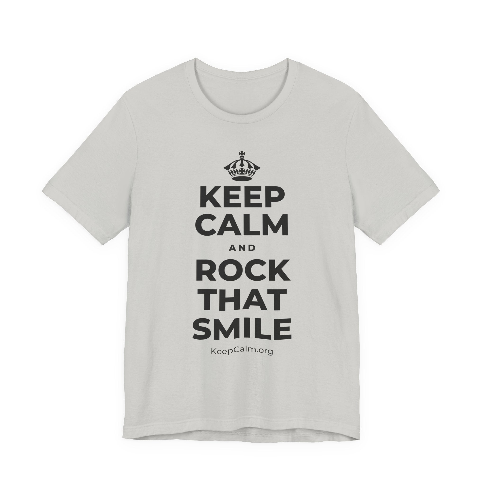 KEEP CALM AND ROCK THAT SMILE T-Shirt (Baby Blue–Silver)