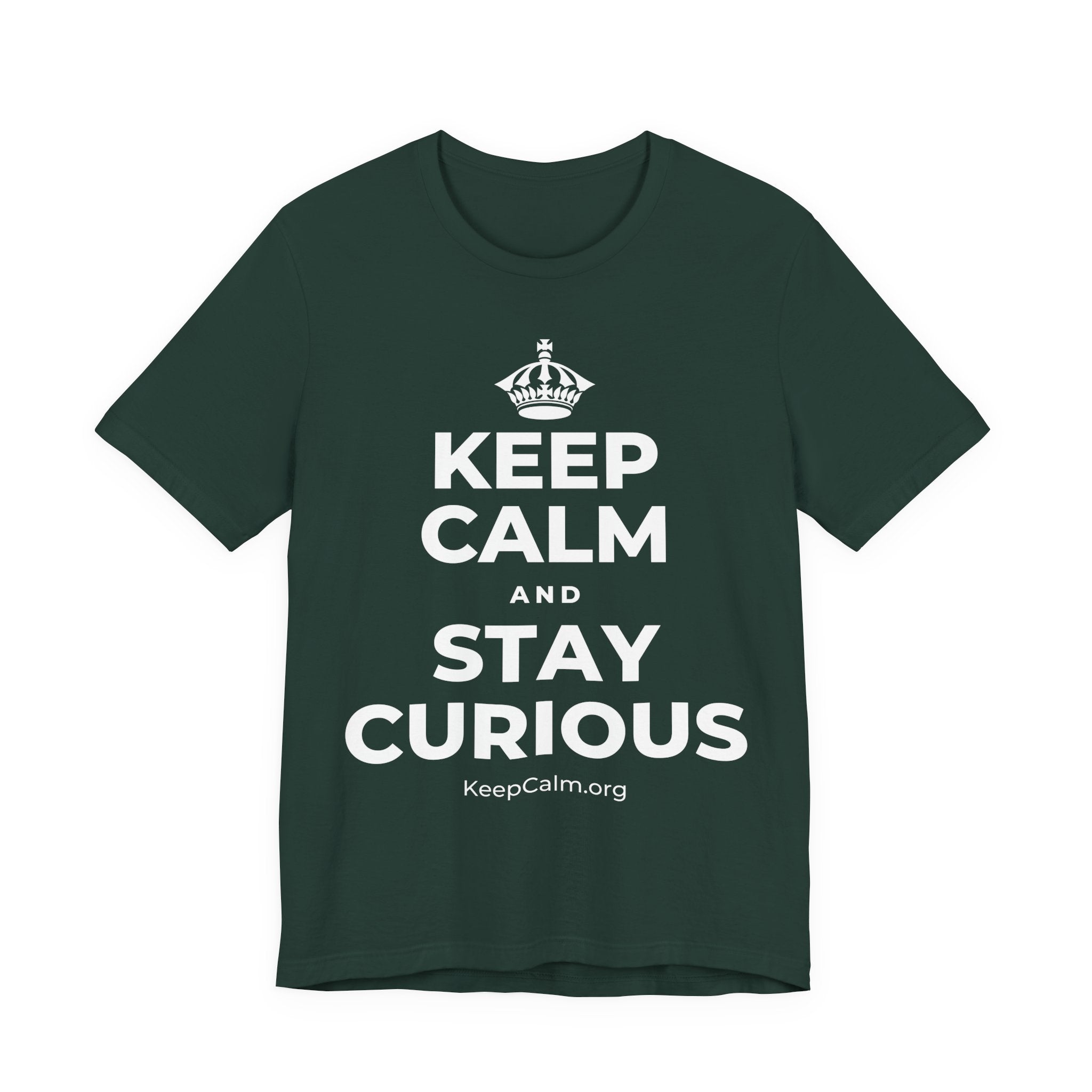 KEEP CALM AND STAY CURIOUS T-Shirt (White–Asphalt)