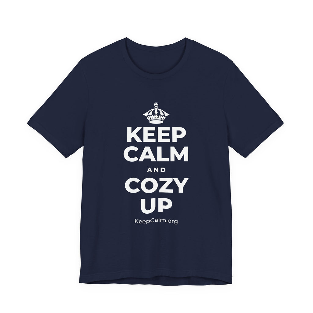 KEEP CALM AND COZY UP T-Shirt (White–Asphalt)