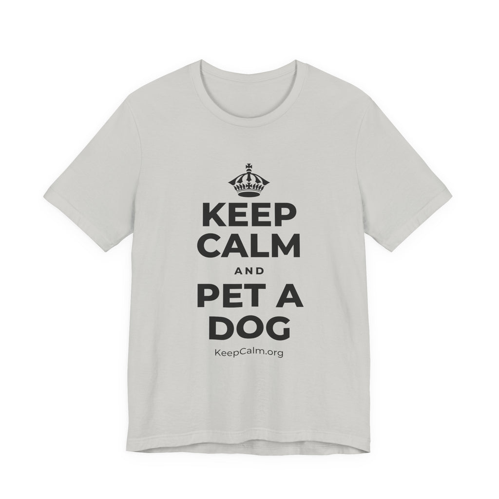 KEEP CALM AND PET A DOG T-Shirt (Baby Blue–Silver)