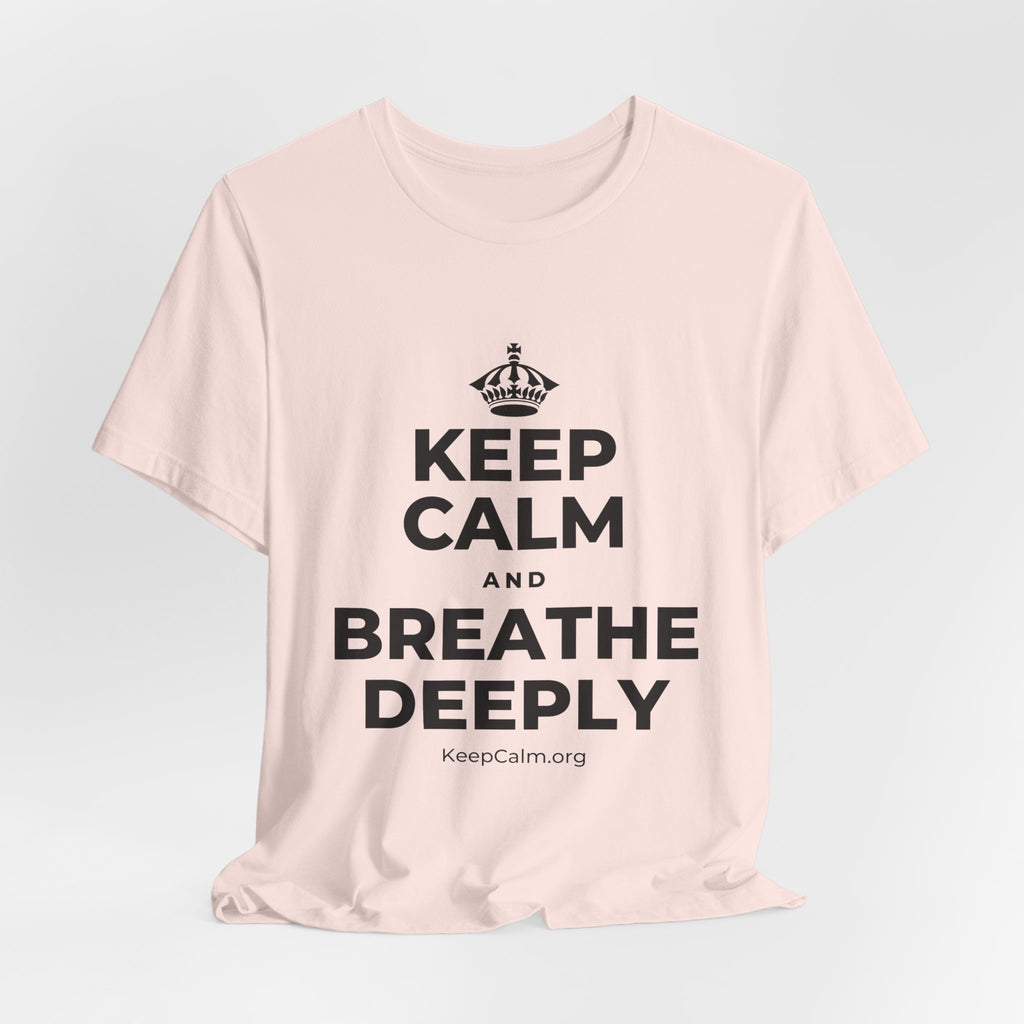 KEEP CALM AND BREATHE DEEPLY T-Shirt (Soft Cream–Heather Mauve)