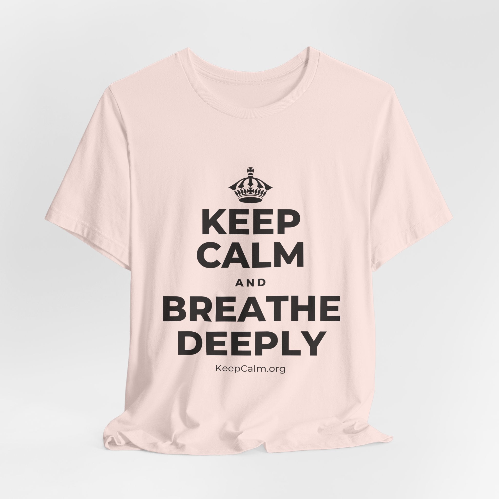 KEEP CALM AND BREATHE DEEPLY T-Shirt (Soft Cream–Heather Mauve)