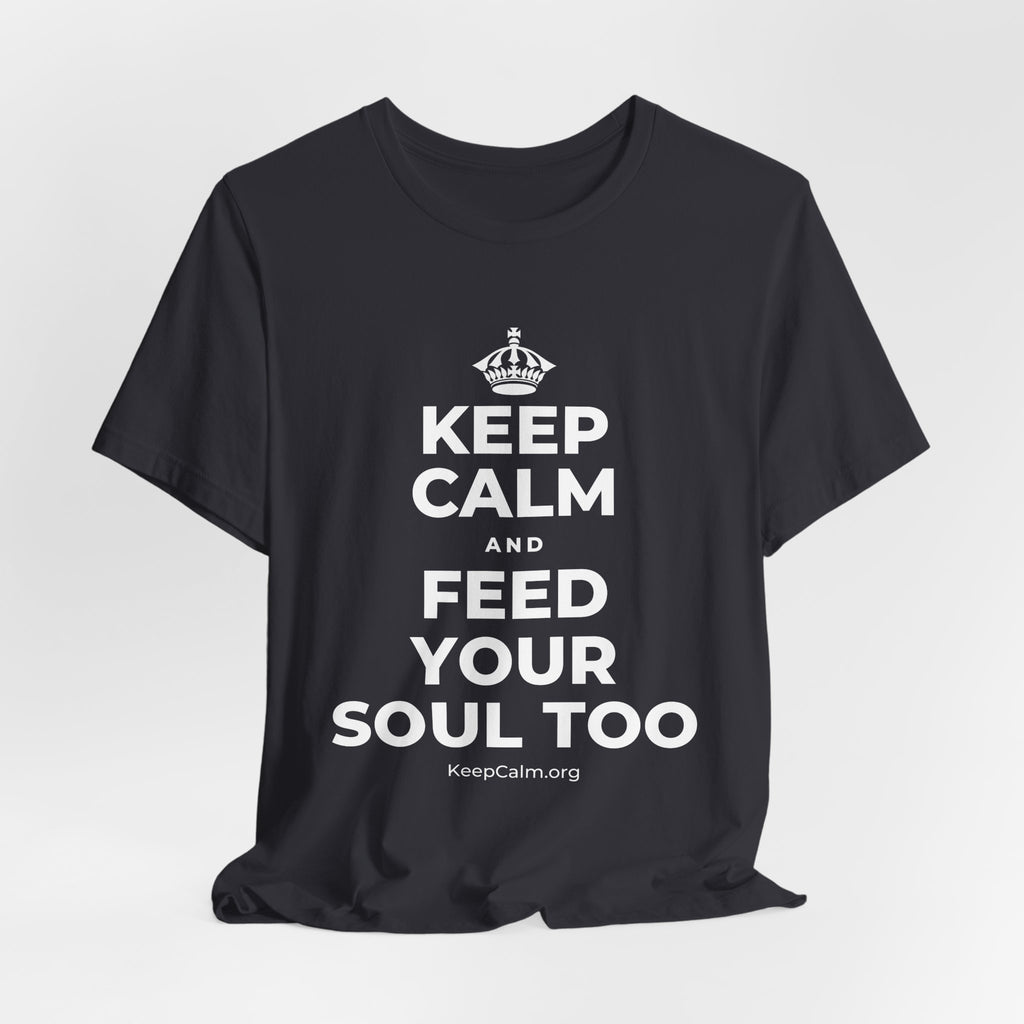 KEEP CALM AND FEED YOUR SOUL TOO T-Shirt (Baby Blue–Silver)