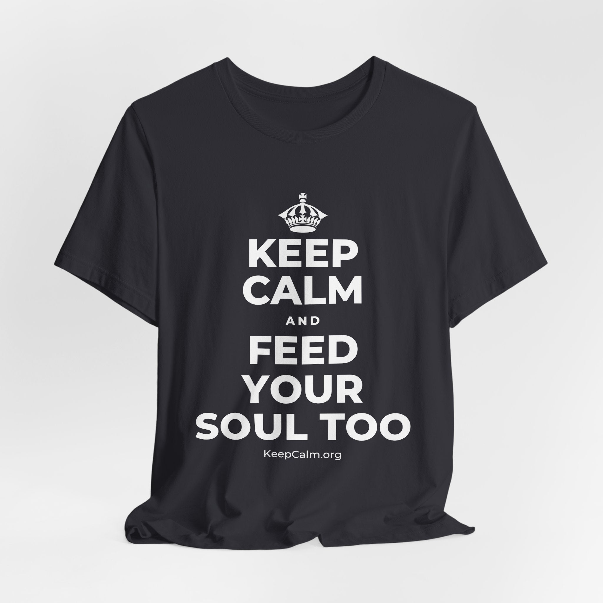 KEEP CALM AND FEED YOUR SOUL TOO T-Shirt (Baby Blue–Silver)