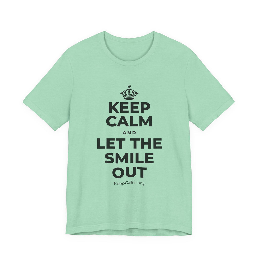 KEEP CALM AND LET THE SMILE OUT T-Shirt (Baby Blue–Silver)
