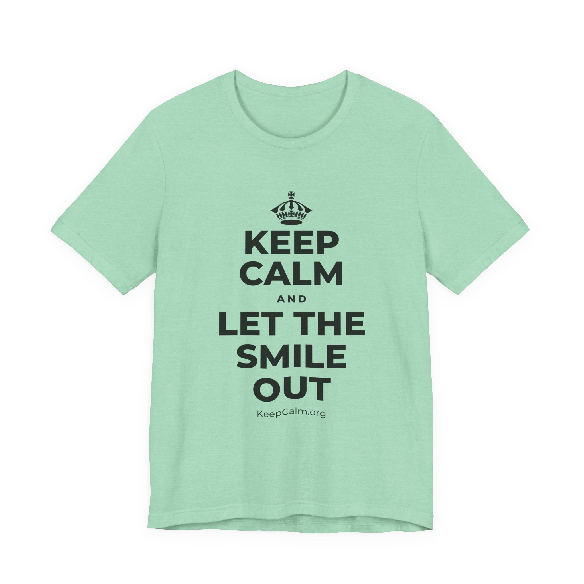 KEEP CALM AND LET THE SMILE OUT T-Shirt (Baby Blue–Silver)