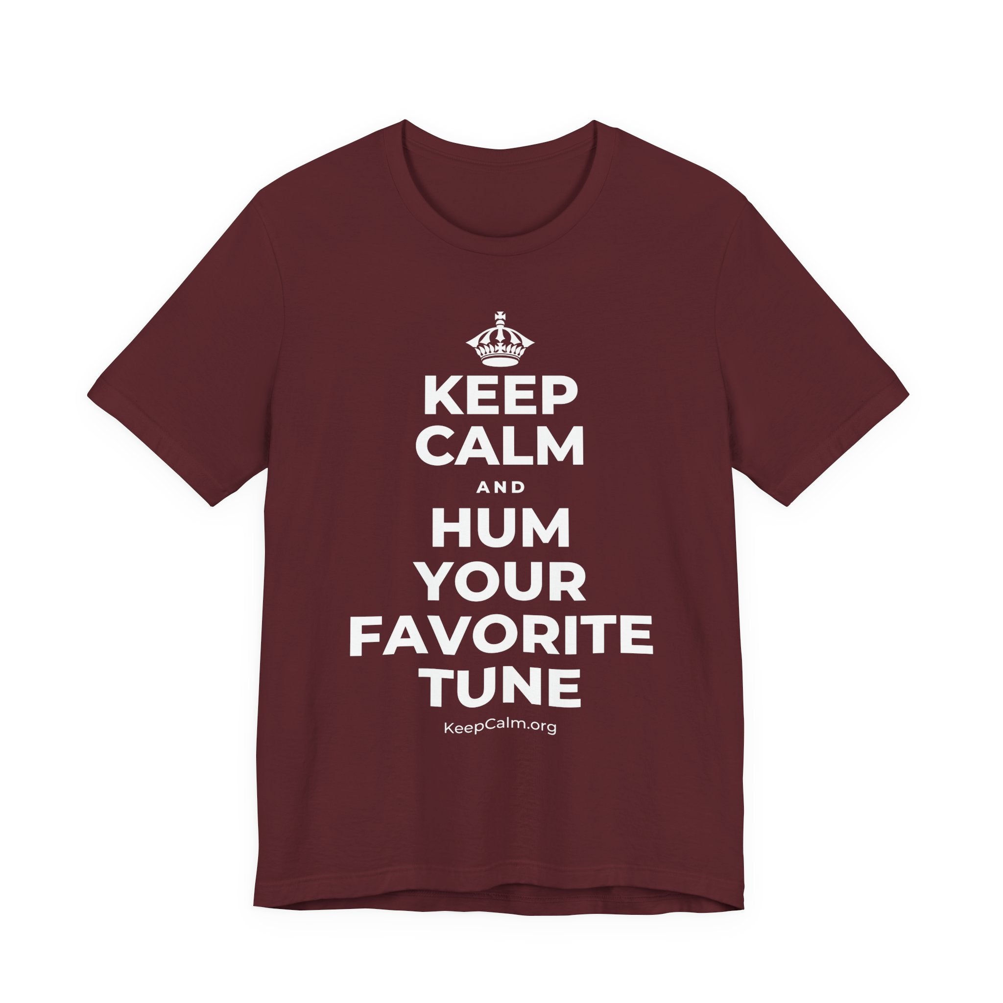 KEEP CALM AND HUM YOUR FAVORITE TUNE T-Shirt (Baby Blue–Silver)