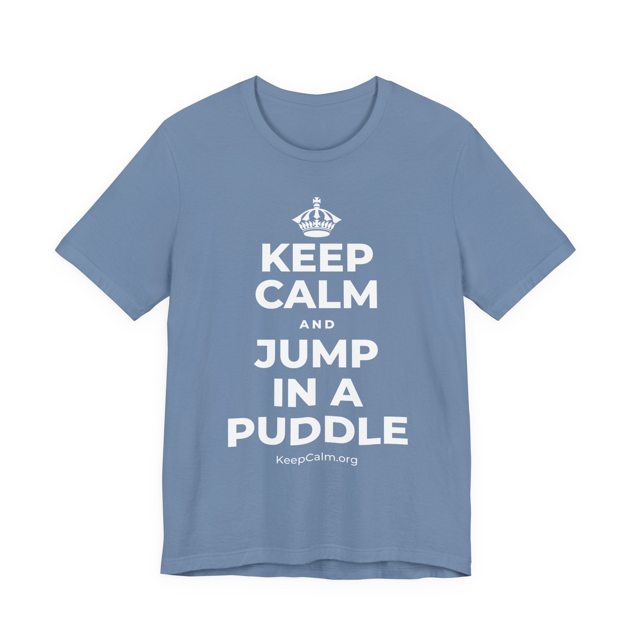 KEEP CALM AND JUMP IN A PUDDLE T-Shirt (Soft Cream–Heather Mauve)
