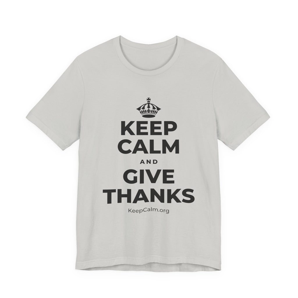 KEEP CALM AND GIVE THANKS T-Shirt (Baby Blue–Silver)