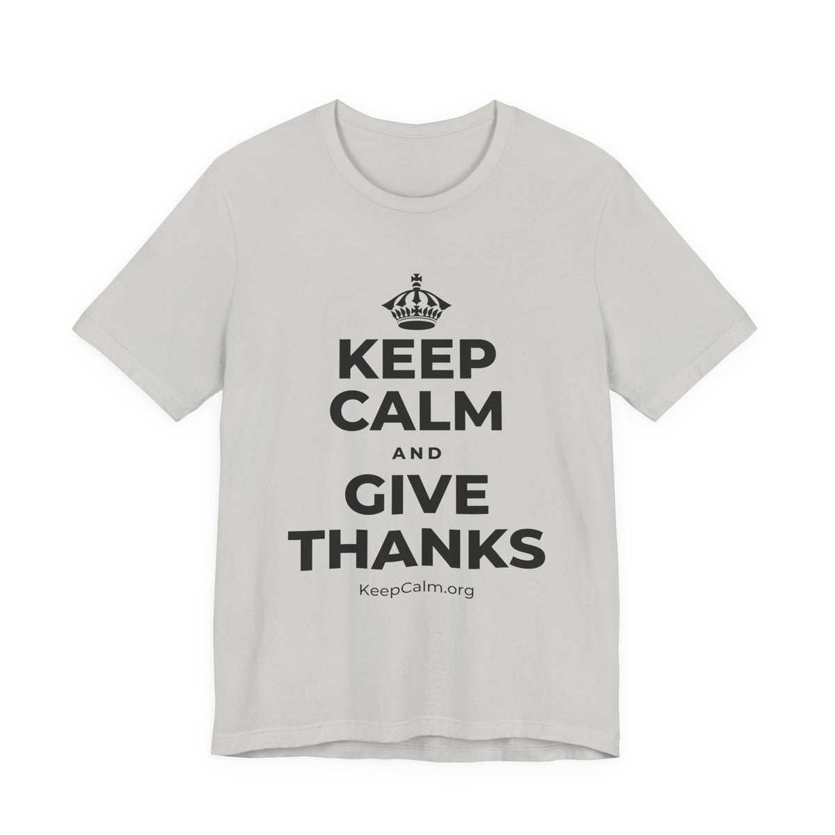 KEEP CALM AND GIVE THANKS T-Shirt (Baby Blue–Silver)